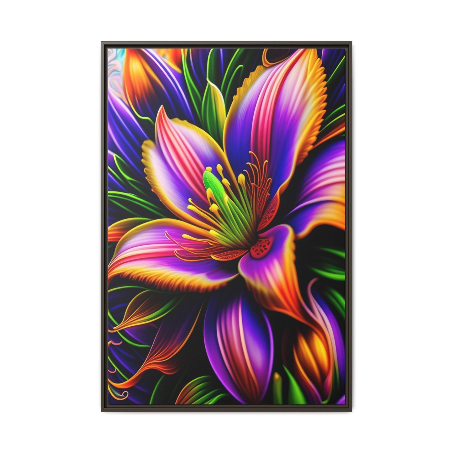 Vibrant Neon Floral Matte Canvas Print — Framed Wall Art