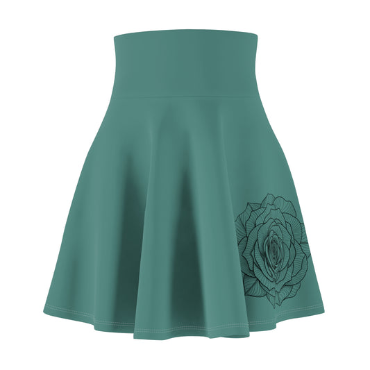 Teal Floral Women's Skater Skirt, Flowy Skirt, Casual Summer Skirt, Beach Outfit, Gift for Her, Festival Wear
