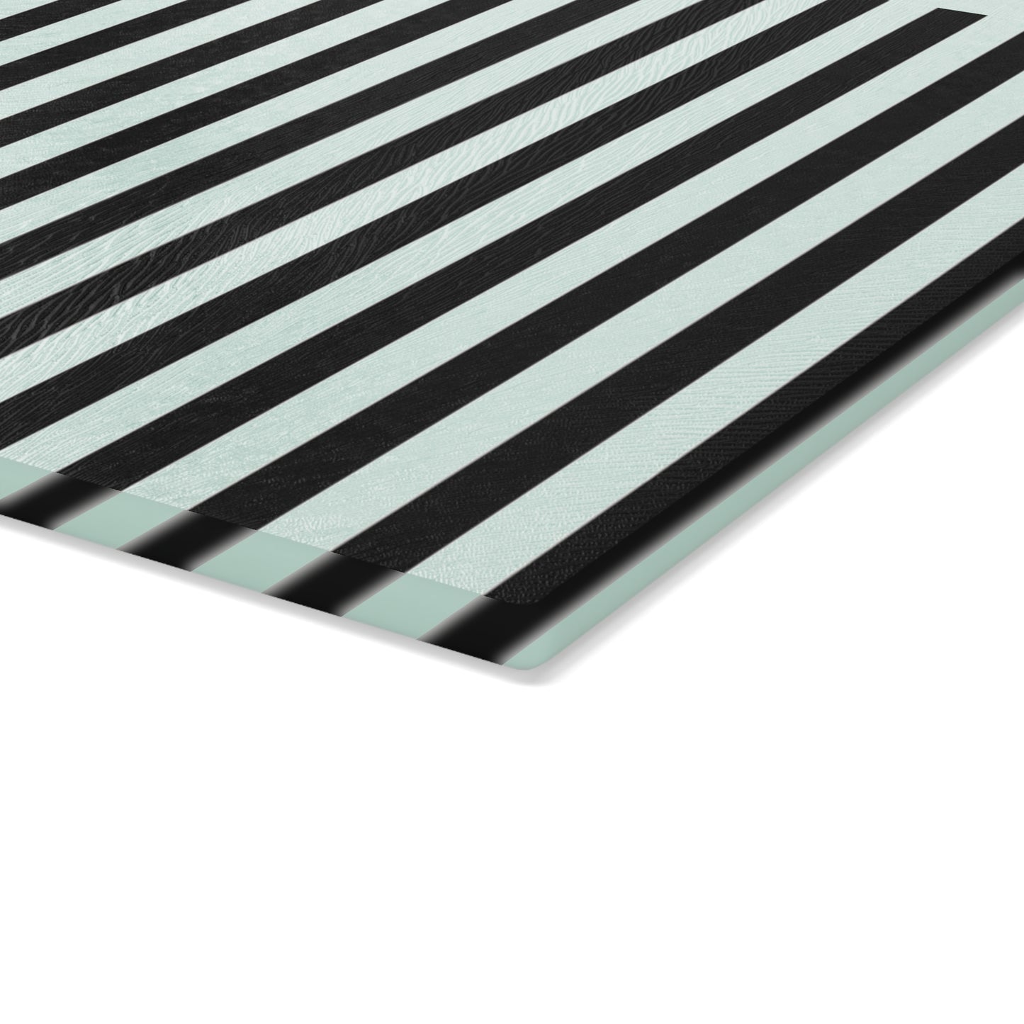 Striped Glass Cutting Board – Black & Mint Vertical Stripe Kitchen Board