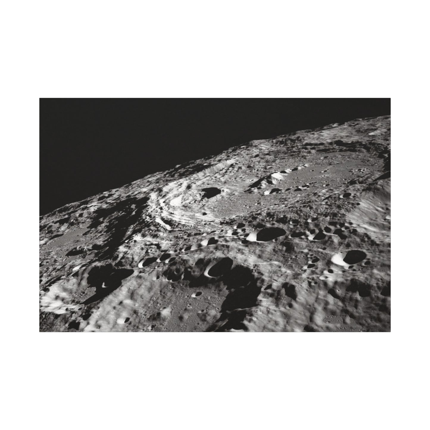 Lunar Surface Matte Canvas Print — Black & White Moon Crater Wall Art
