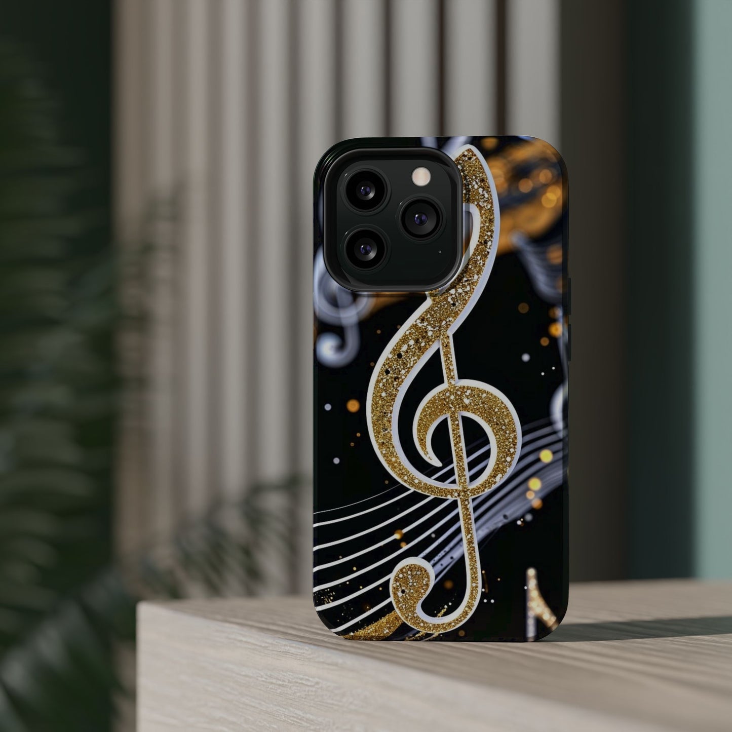 Music Notes Magnetic Impact-Resistant Phone Case — Gold Treble Clef Design