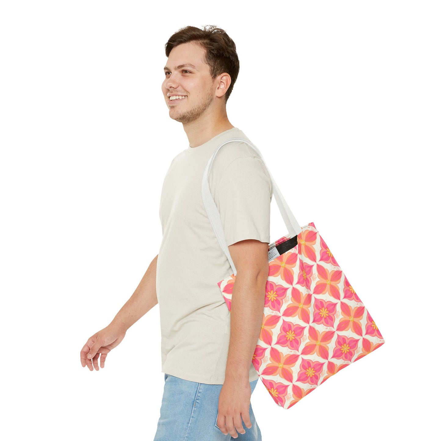 Pink Floral Geometric Tote Bag —  Reusable Shopper