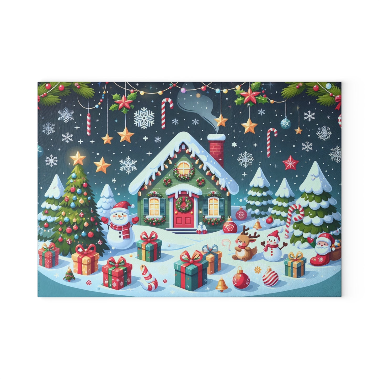 Festive Glass Cutting Board - Christmas Kitchen Decor, Holiday Gifts, Unique Home Accents, Seasonal Cooking