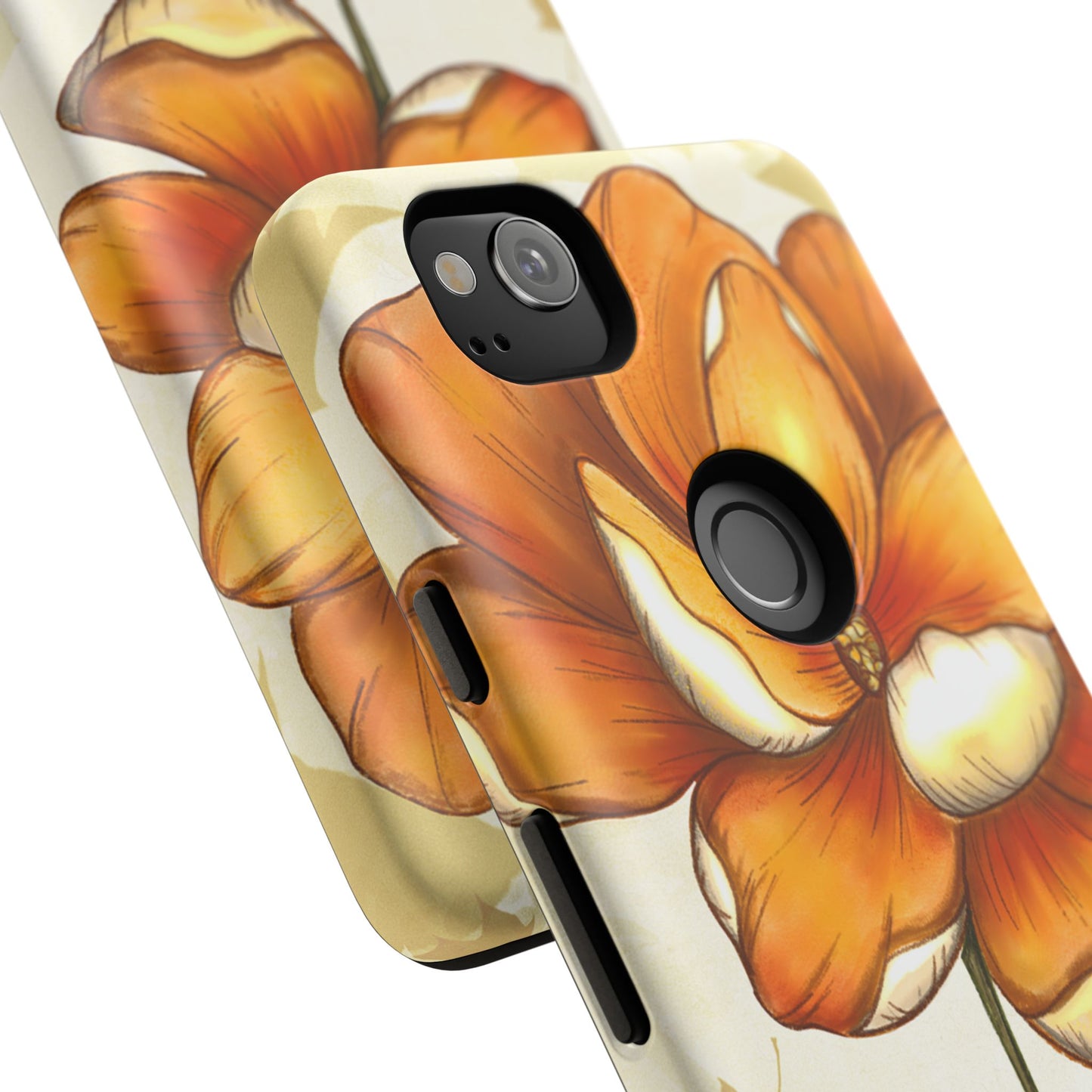 Floral Phone Case with Orange Flower Design, Tough Phone Cover, Floral Gift, Stylish Tech Accessory, Nature Lovers, Spring Vibes