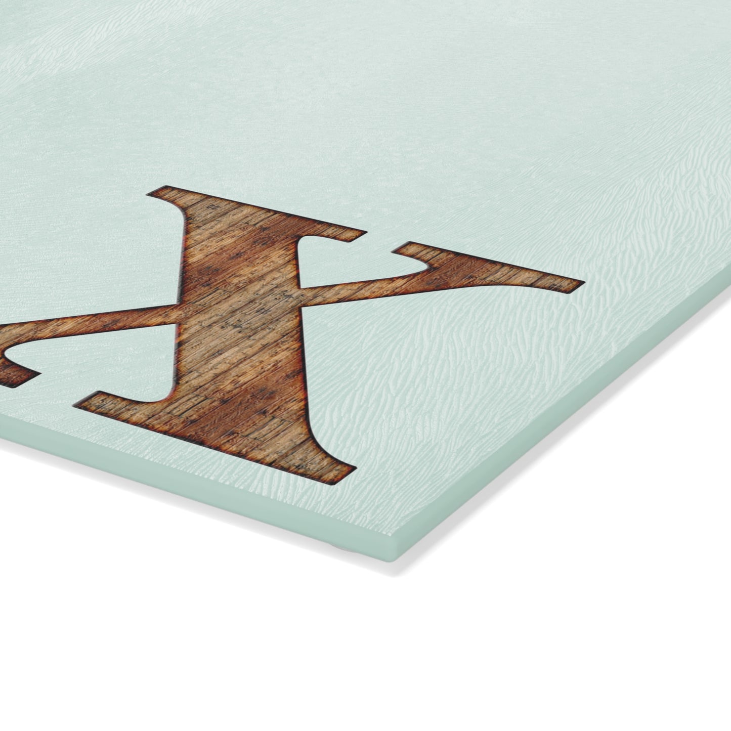 Monogram Glass Cutting Board — Minimal Mint or Clear Glass with Wood 'X' Accent