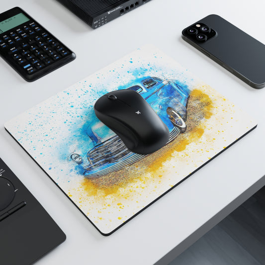 Classic Blue Vintage Car Mouse Pad — Retro Watercolor Automobile Desk Mat