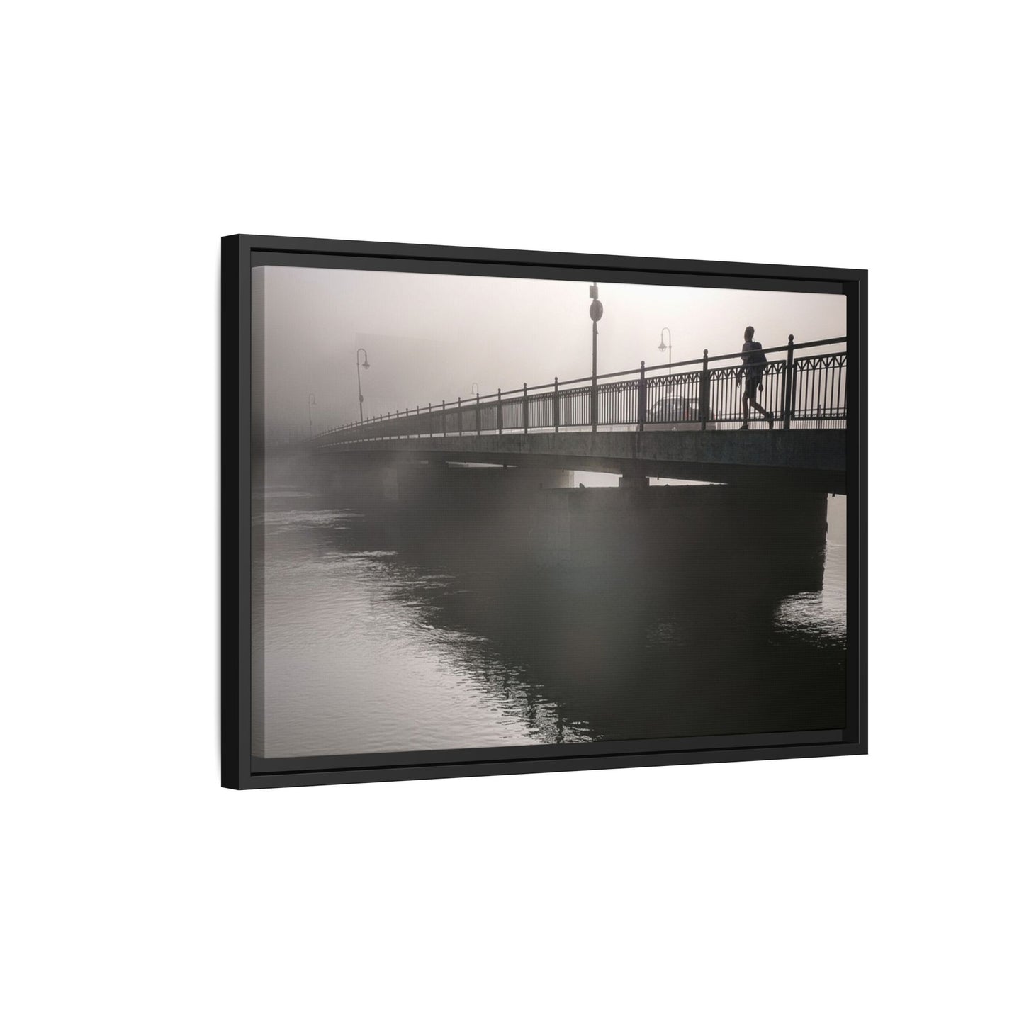 Framed Matte Canvas - Foggy Bridge Black & White Photography