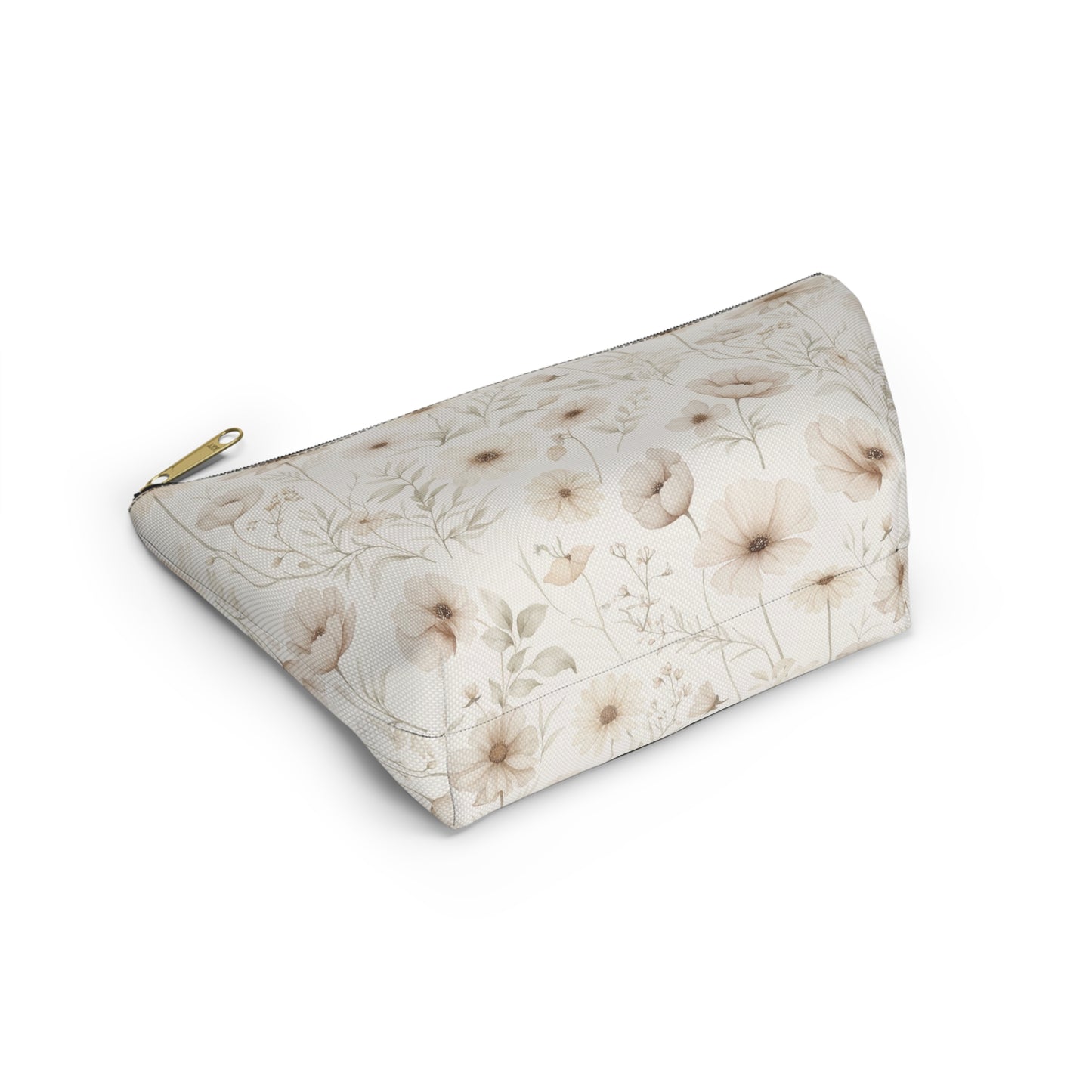 Floral Toile Accessory Pouch — Neutral Vintage Flower Cosmetic Bag