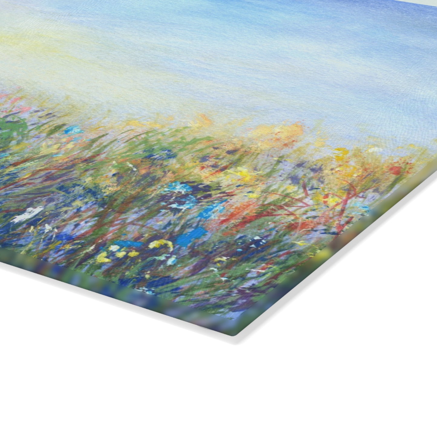 Glass Cutting Board — Soft Pastel Wildflower Meadow Print