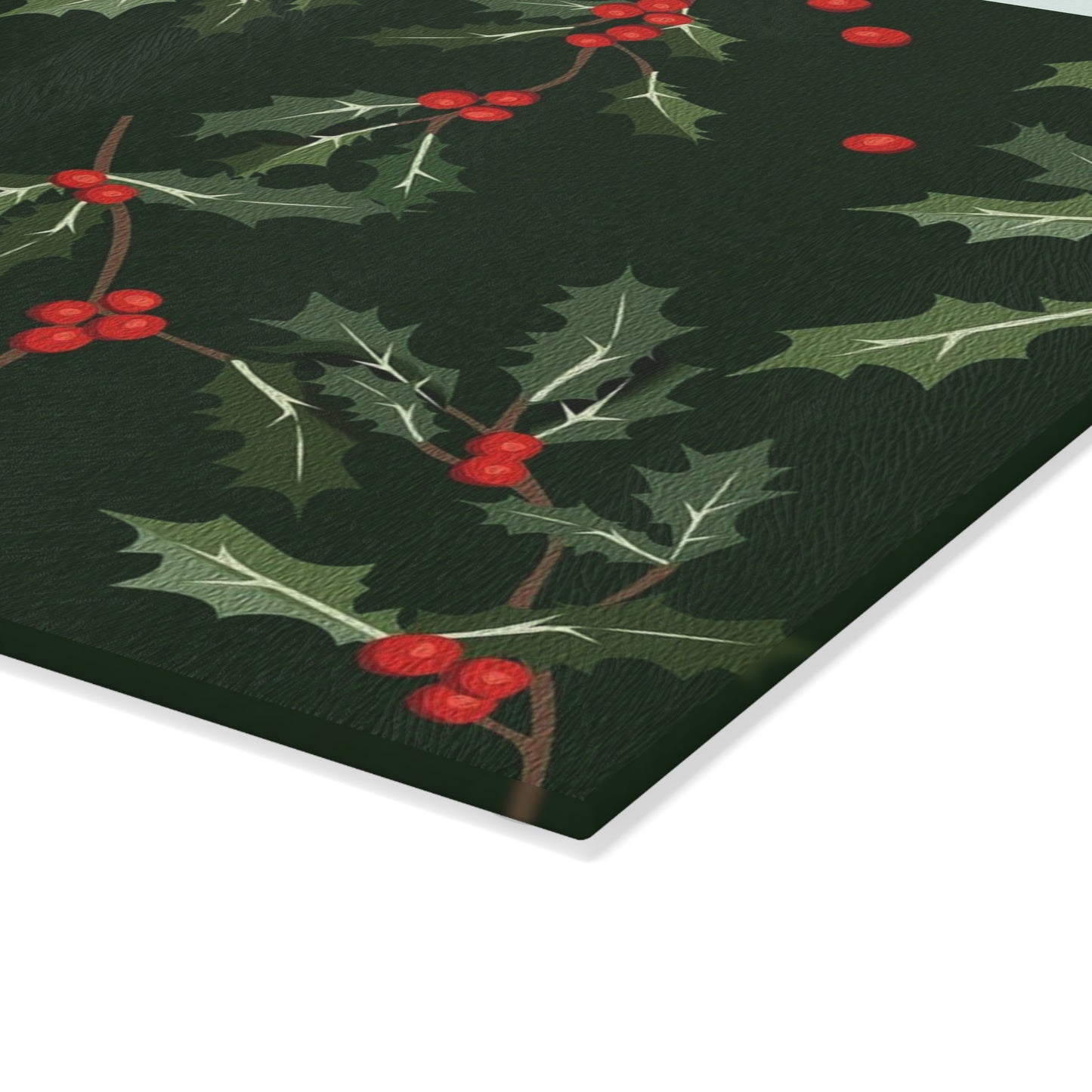 Holly Berry Glass Cutting Board - Festive Christmas Kitchen Decor
