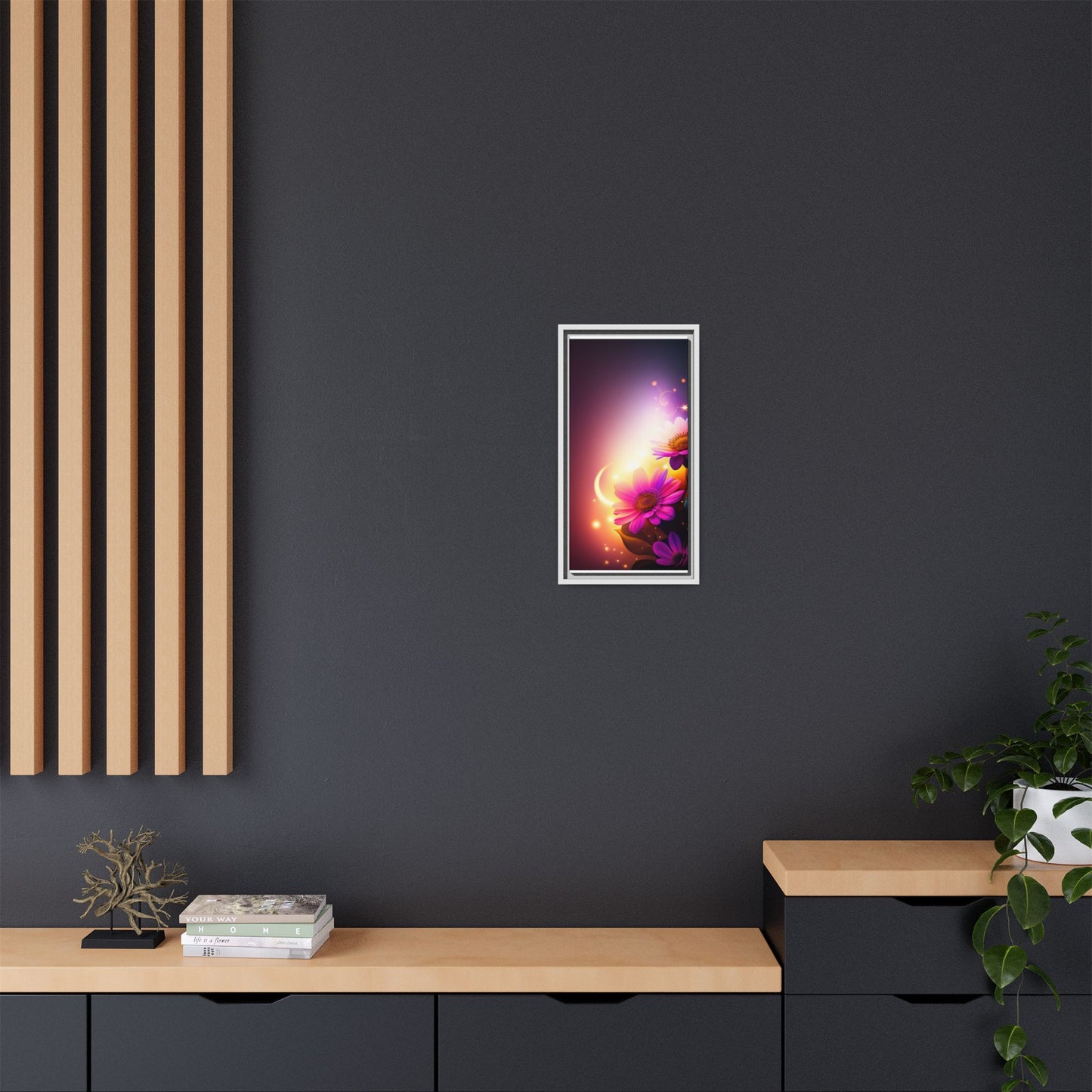 Framed Floral Canvas Art — Pink Daisies Sunset Wall Print