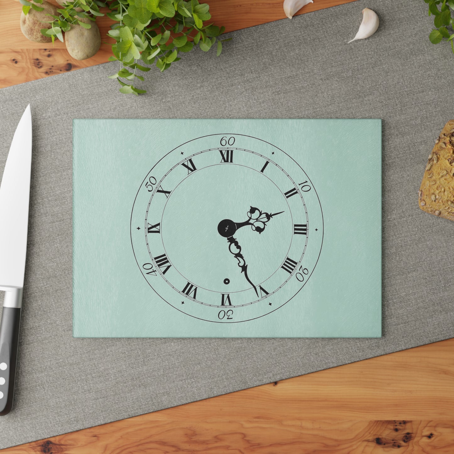 Elegant Clock Design Glass Cutting Board Unique Kitchen Decor