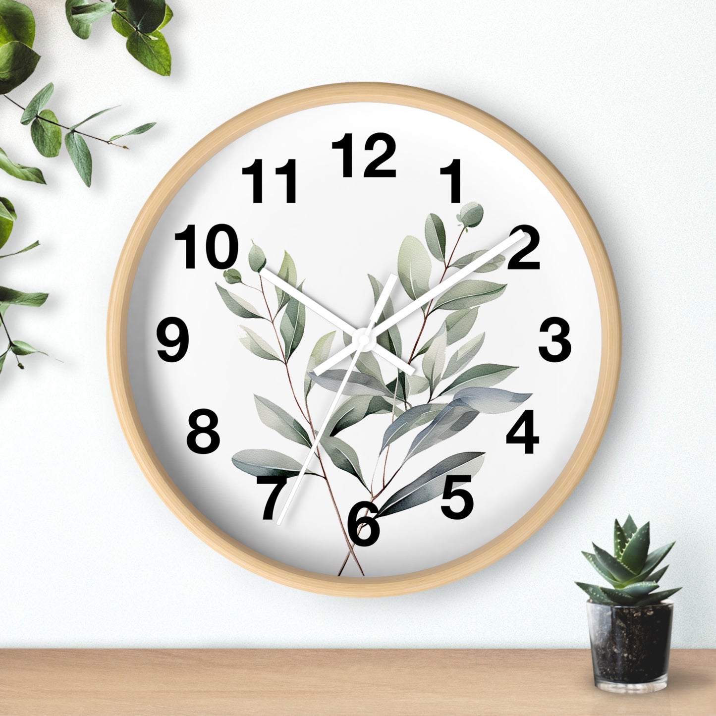 Botanical Wall Clock — Minimal Greenery Clock for Living Room & Bedroom