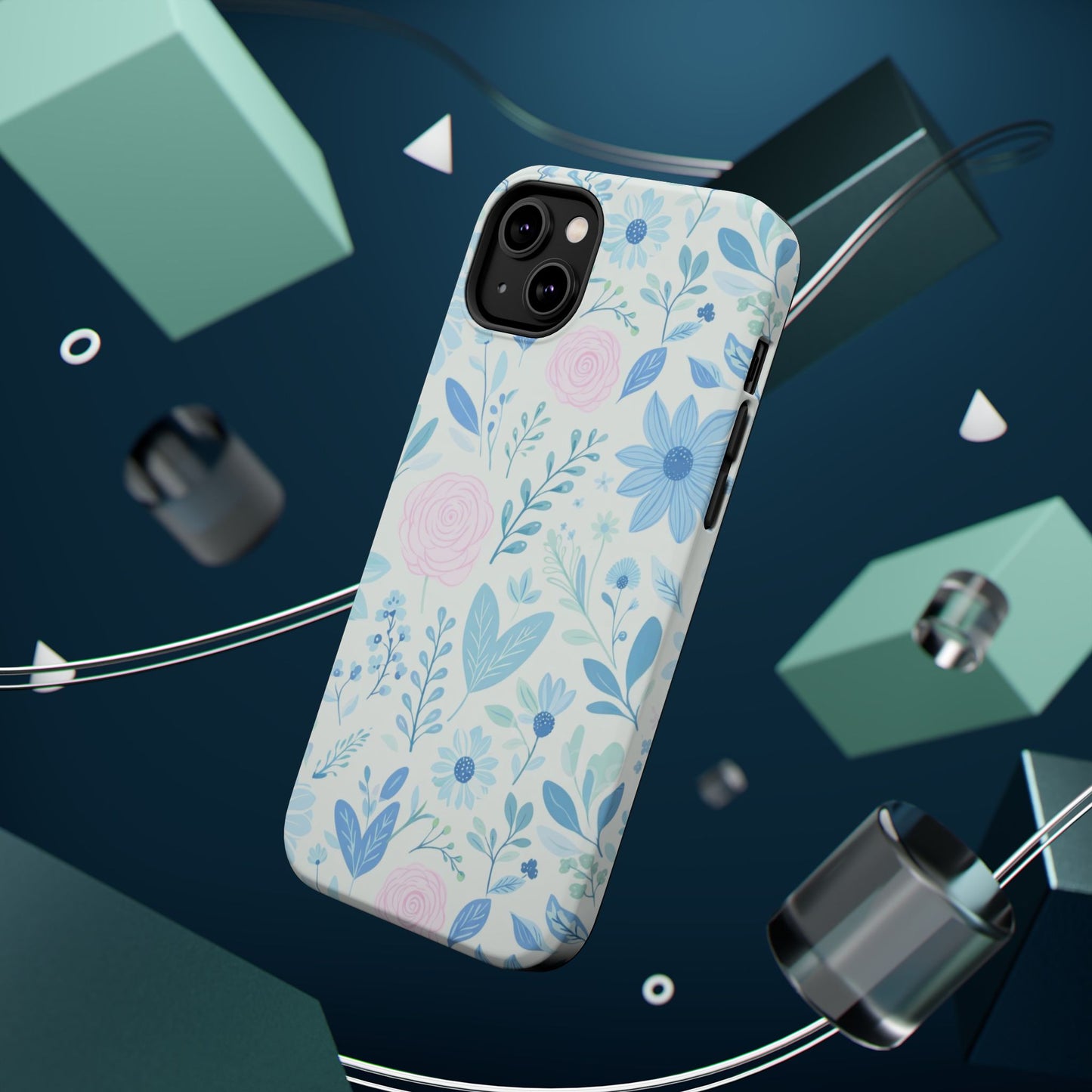 Floral Pastel Magnetic Impact Phone Case — Blue & Pink Botanical Design