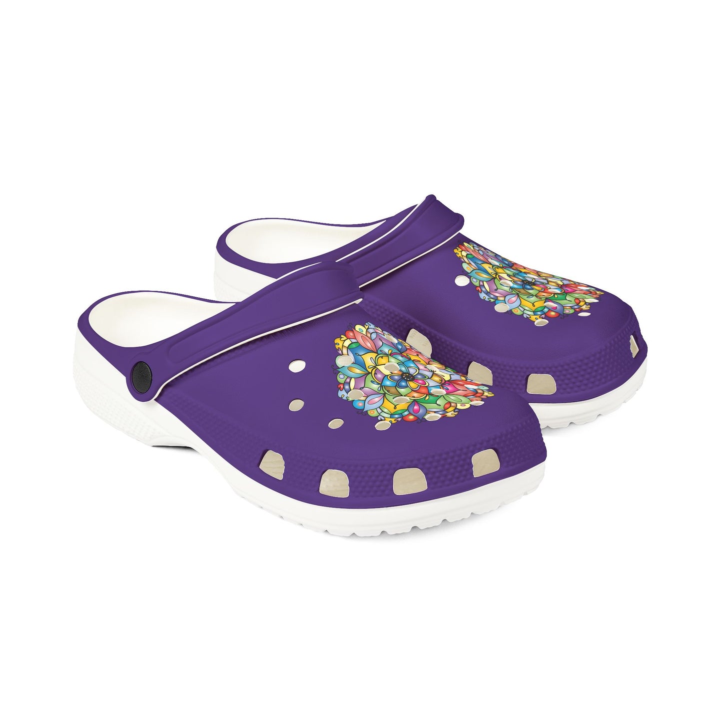 Purple Foam Clogs with Colorful Gem Heart — EVA Slip-On Shoes