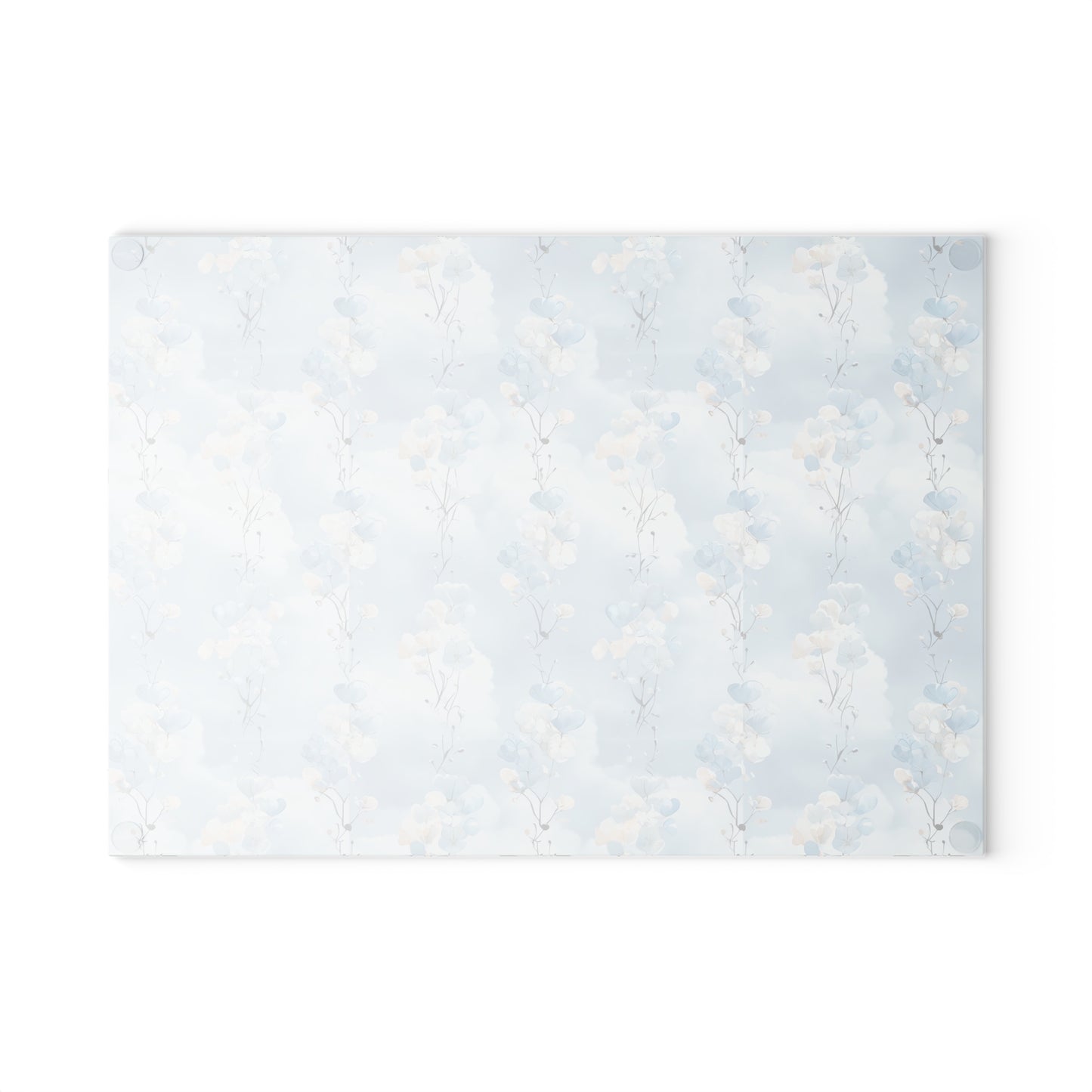Glass Cutting Board — Soft Blue Watercolor Floral Pattern
