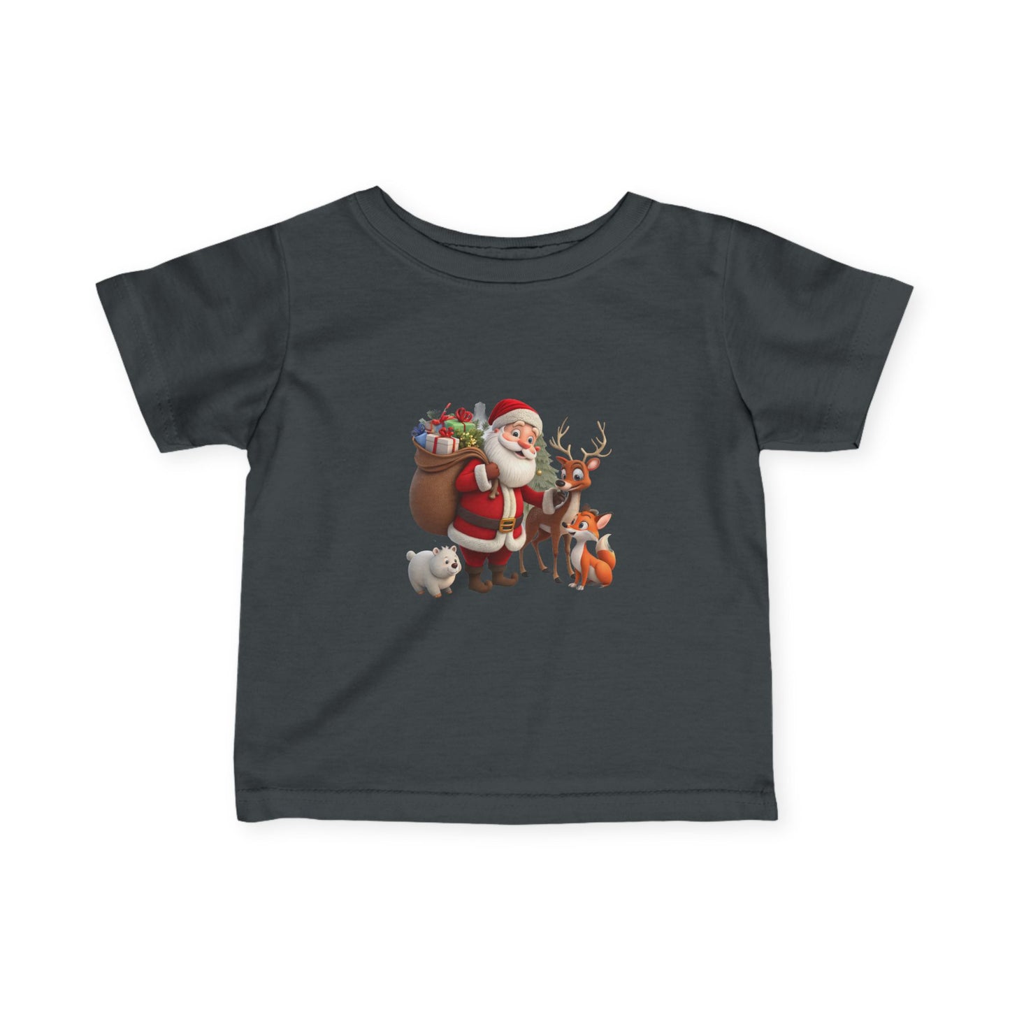 Infant Tee — Cute Santa with Reindeer Christmas Holiday Shirt for Babies