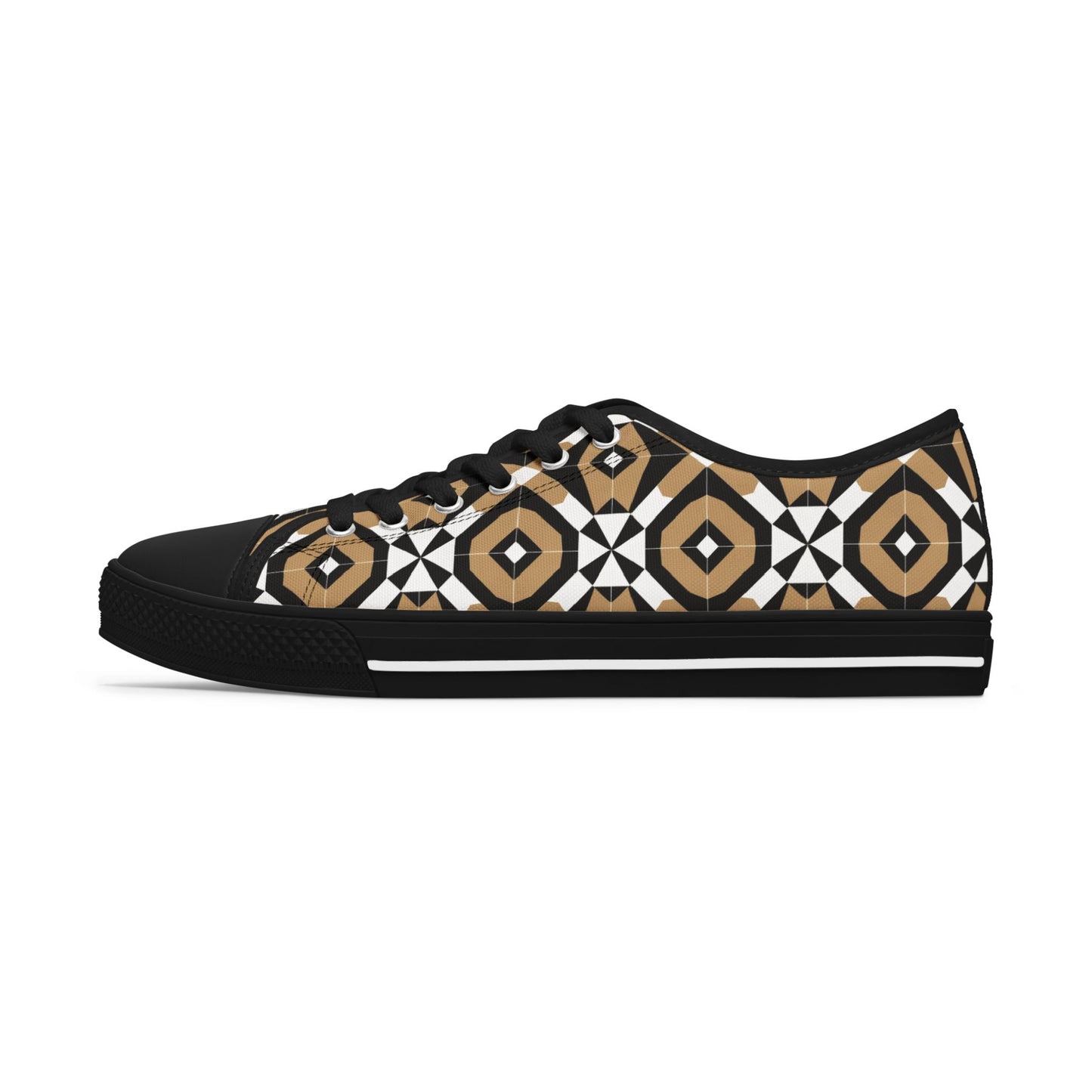 Low Top Sneakers — Geometric Tan & Black Aztec Pattern