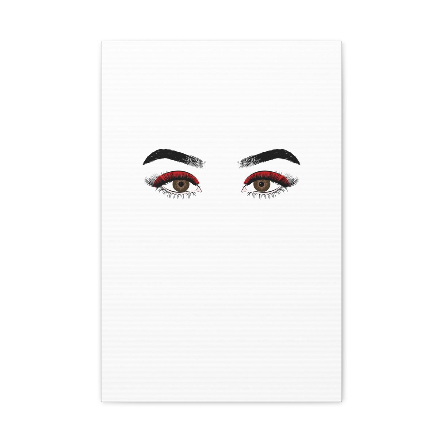 Glam Eyes Matte Canvas Wall Art — Brown Eyes with Red Lashes