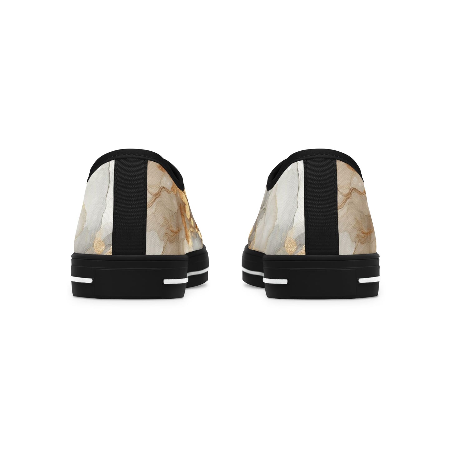 Gold Marble Women's Low Top Sneakers — Abstract Metallic Swirl Casual Shoes