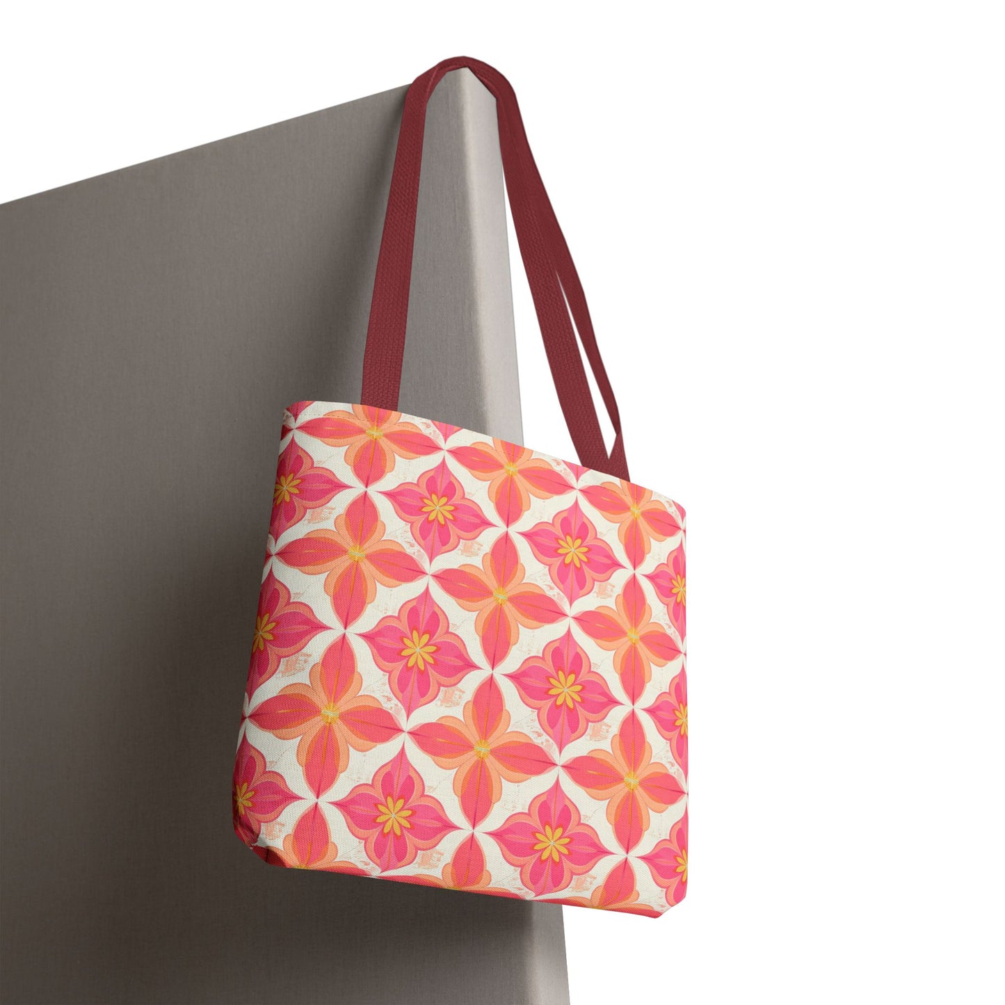 Pink Floral Geometric Tote Bag —  Reusable Shopper