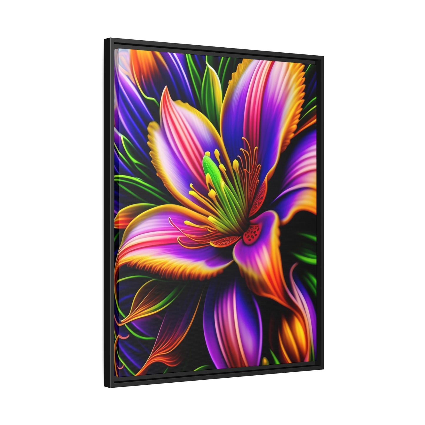 Vibrant Neon Floral Matte Canvas Print — Framed Wall Art