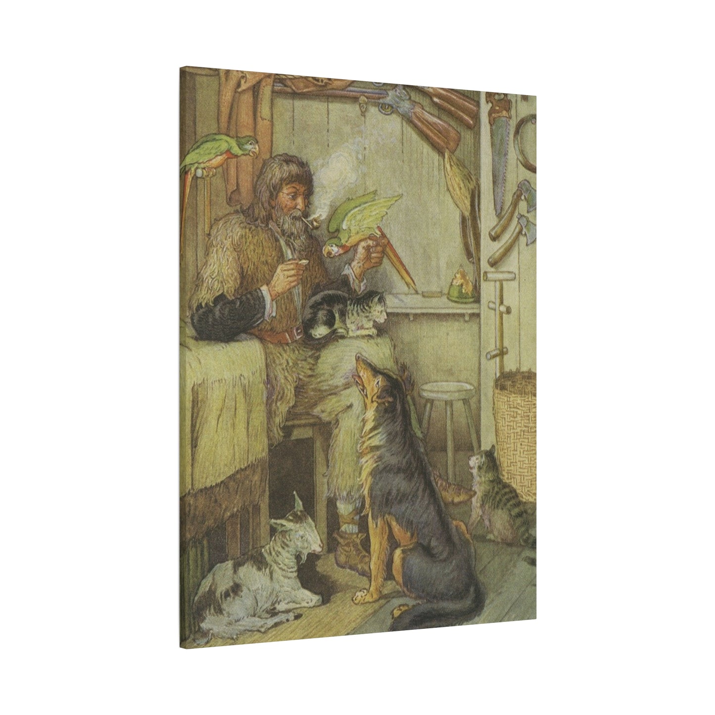 Vintage Cottage Animal Illustration Matte Canvas Print