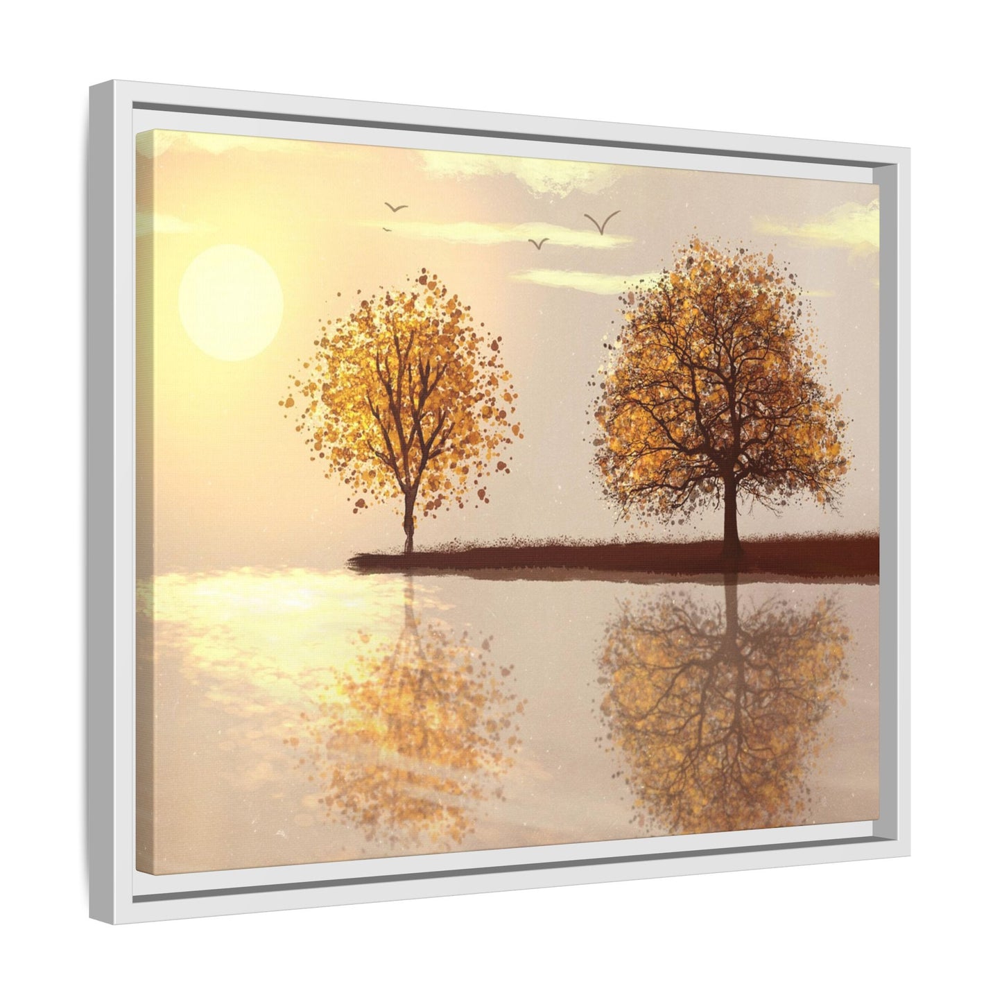 Framed Matte Canvas Wall Art — Golden Autumn Trees Reflection