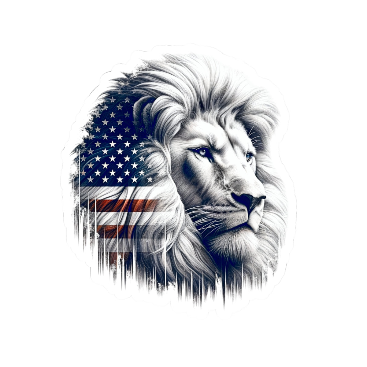 American Flag Lion Kiss-Cut Sticker — Patriotic Lion Decal for Laptop, Water Bottle, Car