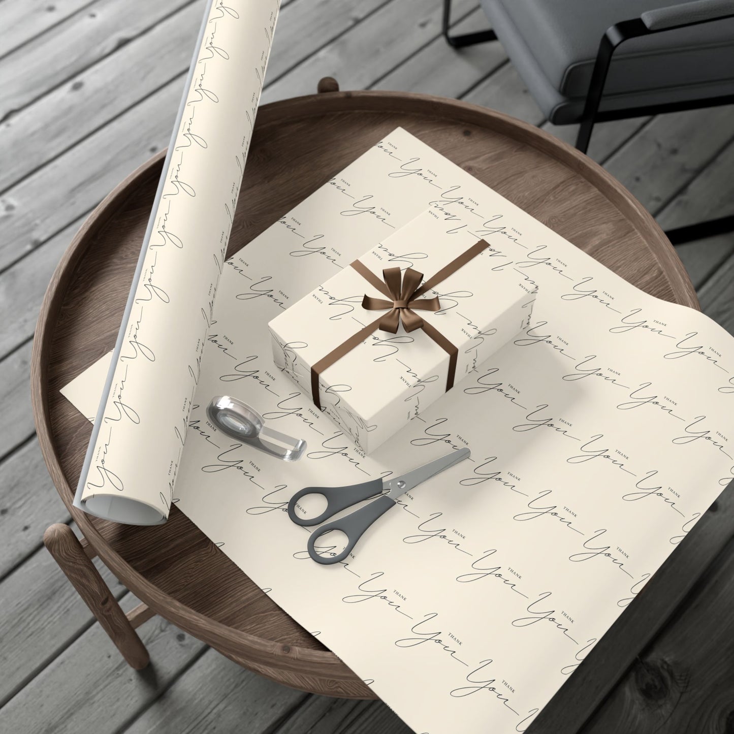 Gift Wrap Paper — "Thank You" Script Pattern, Neutral Cream Wrapping Paper for Gifts & Packaging