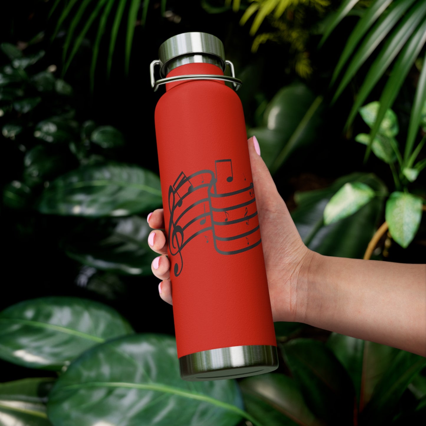 22oz Insulated Water Bottle — Red Musical Notes Stainless Steel Vacuum Bottle