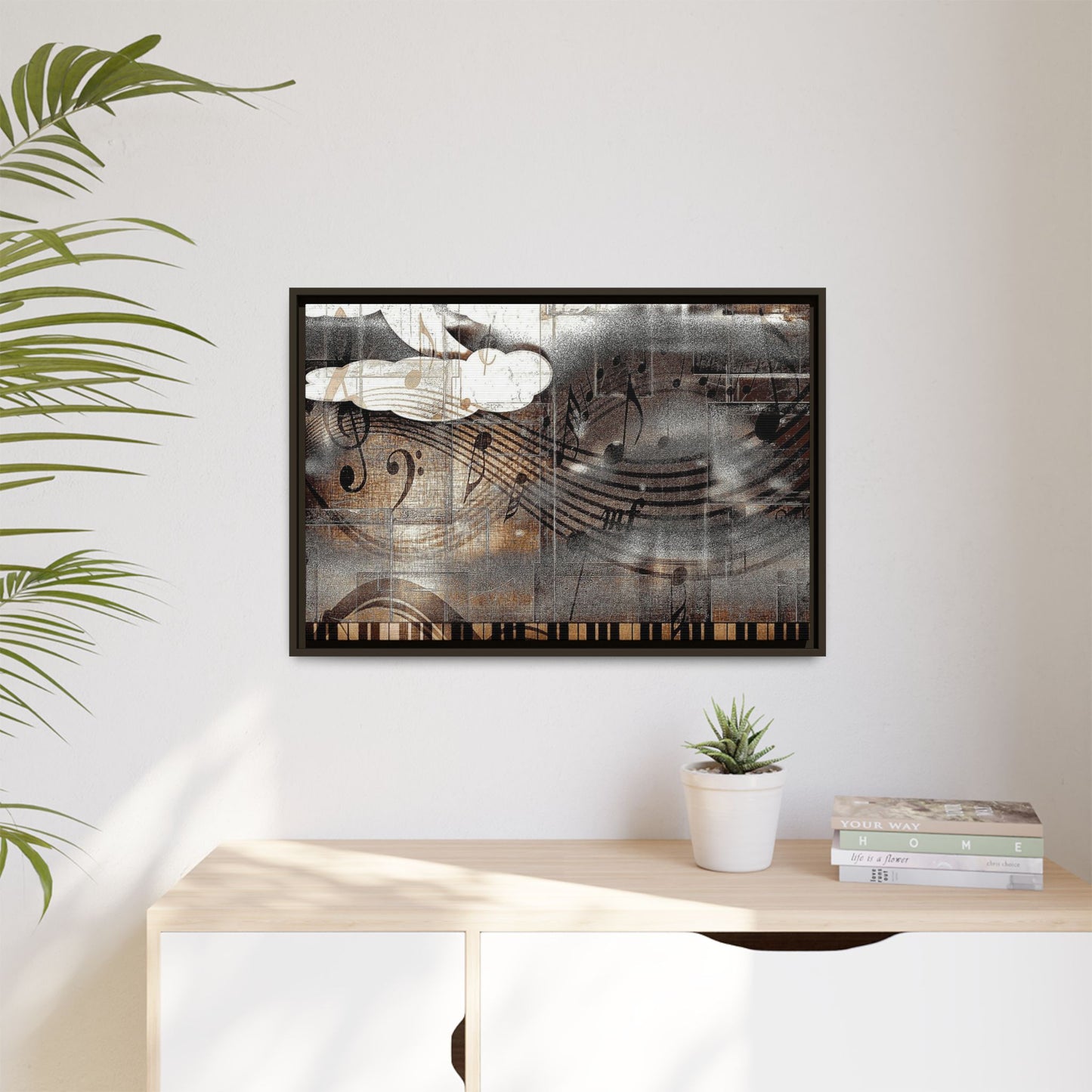 Framed Music Notes Canvas Print — Abstract Vintage Piano & Sheet Music Wall Art