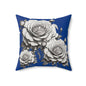 Elegant Floral Rose Pillow Home Decor Cushion, Gift for Her, Blue and White Style, Cozy Living Room Accent