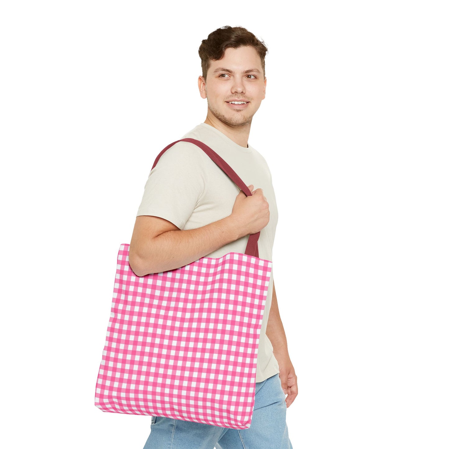 Cute Pink Gingham Tote Bag - Reusable Shopping Bag, Beach Tote