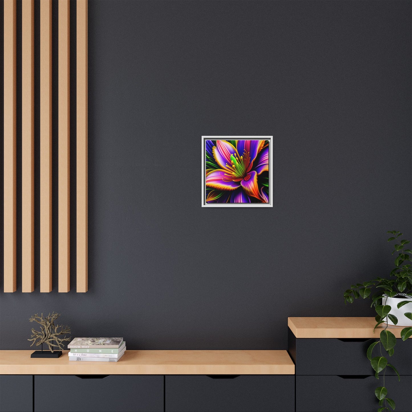 Vibrant Neon Floral Matte Canvas Print — Framed Wall Art