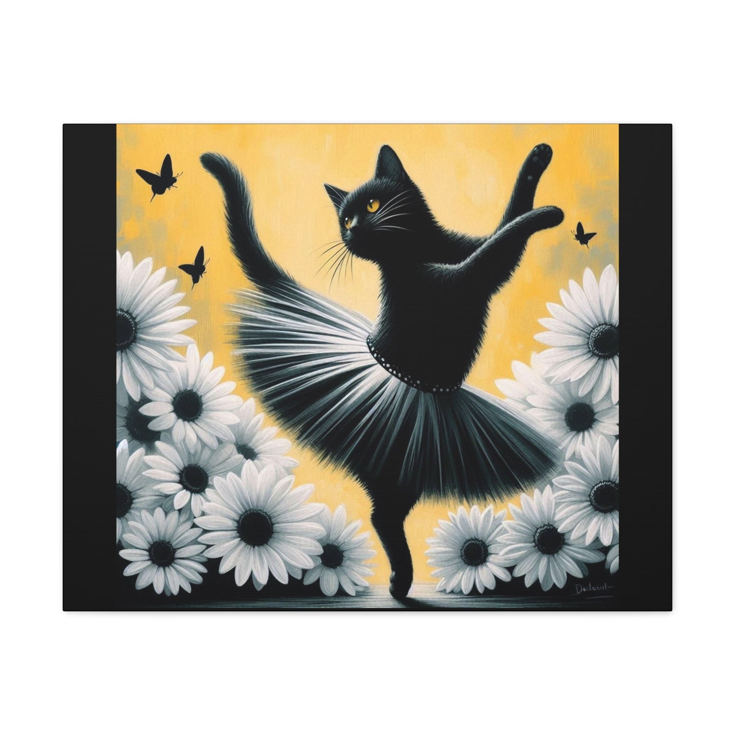 Ballet Black Cat Canvas Print — Whimsical Cat Ballerina Wall Art