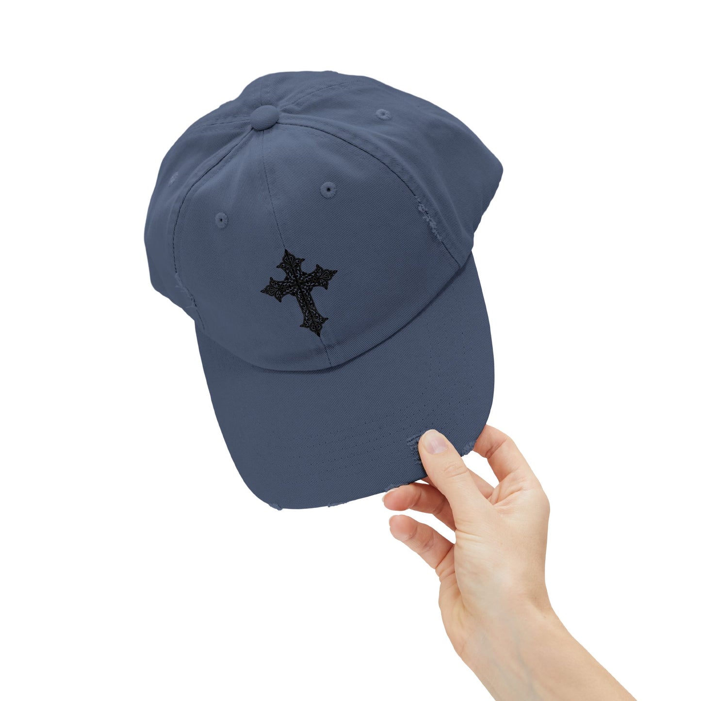 Cool Distressed Cap for Trendy Looks, Vintage Hat, Adjustable Cap, Cross Design, Casual Accessories