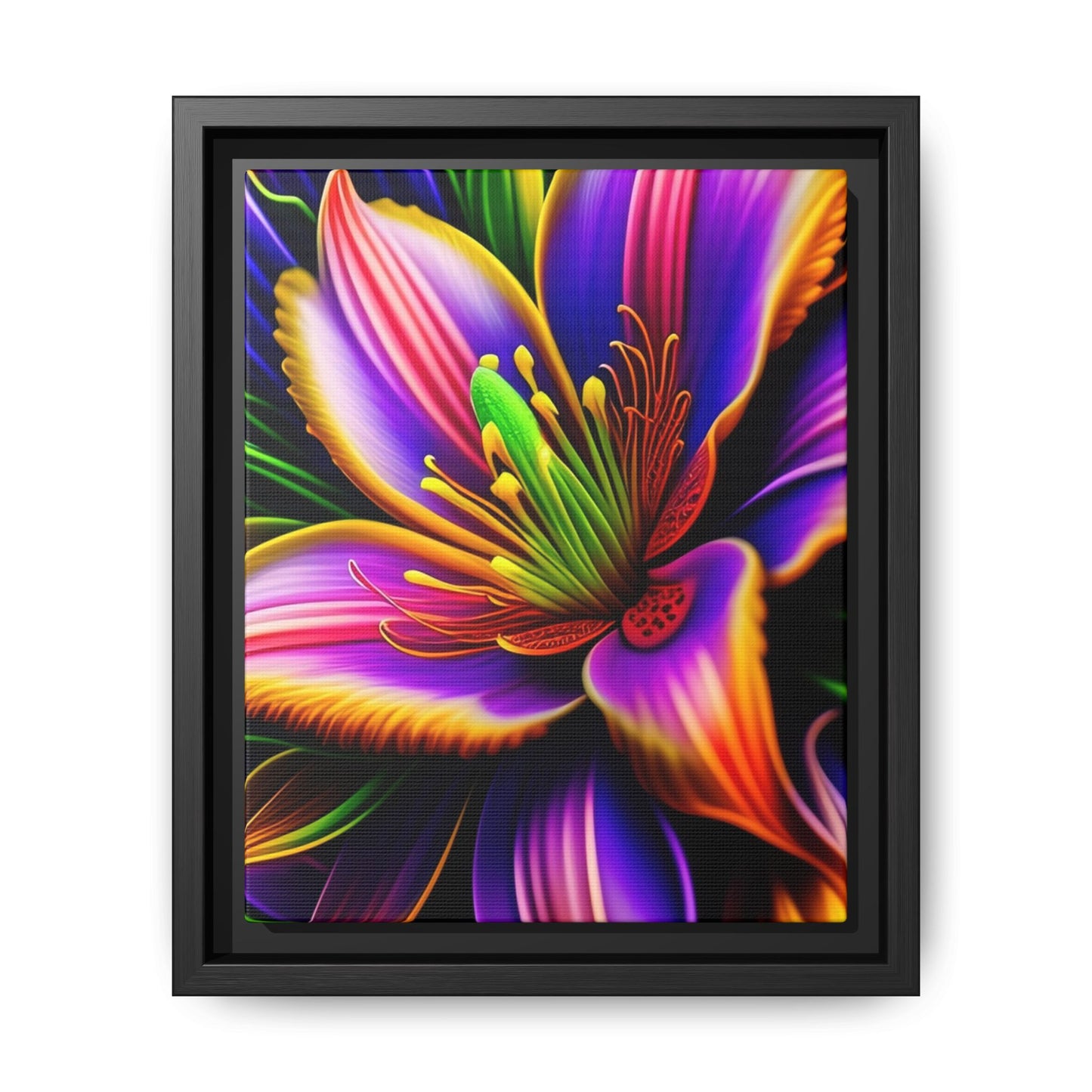 Vibrant Neon Floral Matte Canvas Print — Framed Wall Art