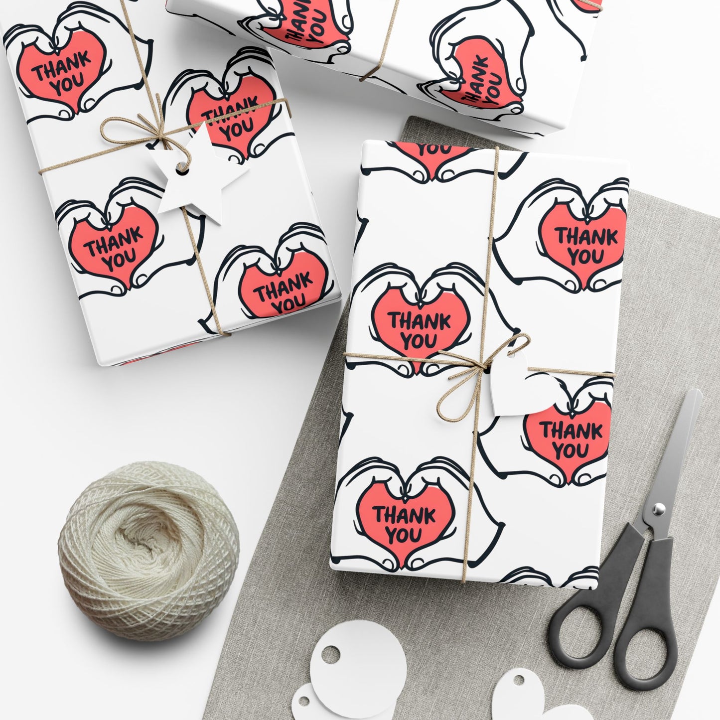 Gift Wrap — 'Thank You' Heart Hands Pattern Wrapping Paper