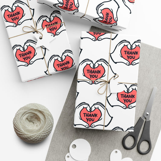 Gift Wrap — 'Thank You' Heart Hands Pattern Wrapping Paper