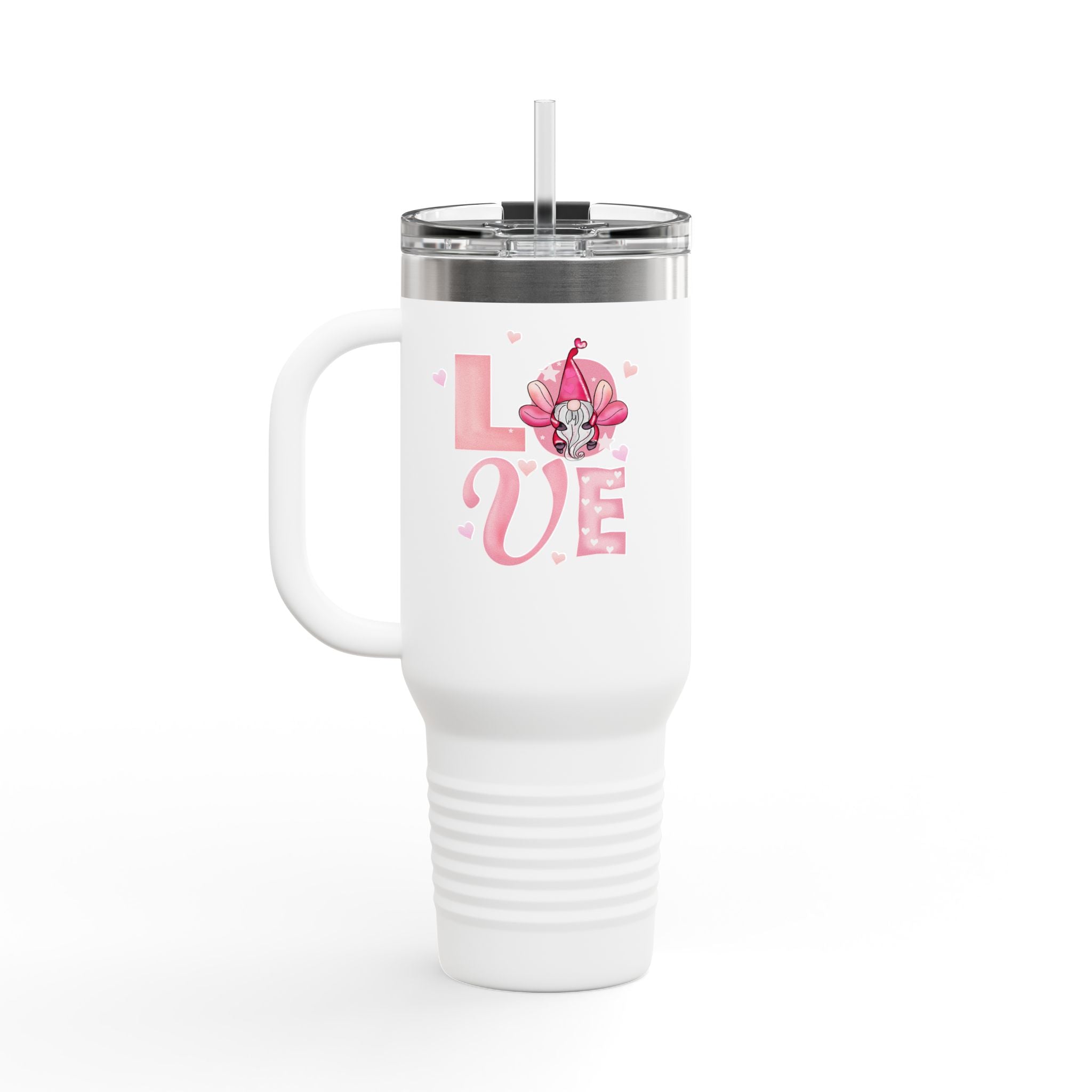 40oz Insulated Travel Mug — Pink "LOVE" Floral Design