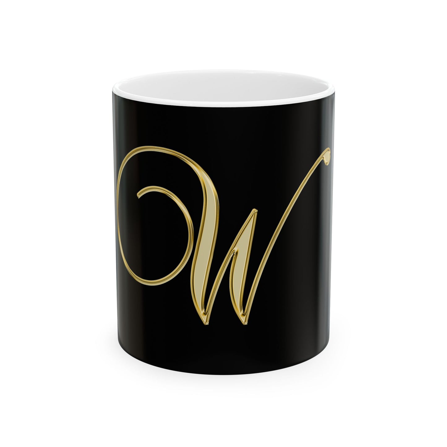 Gold Script 'W' Monogram Ceramic Mug – Elegant Initial Coffee Cup (11oz, 15oz)