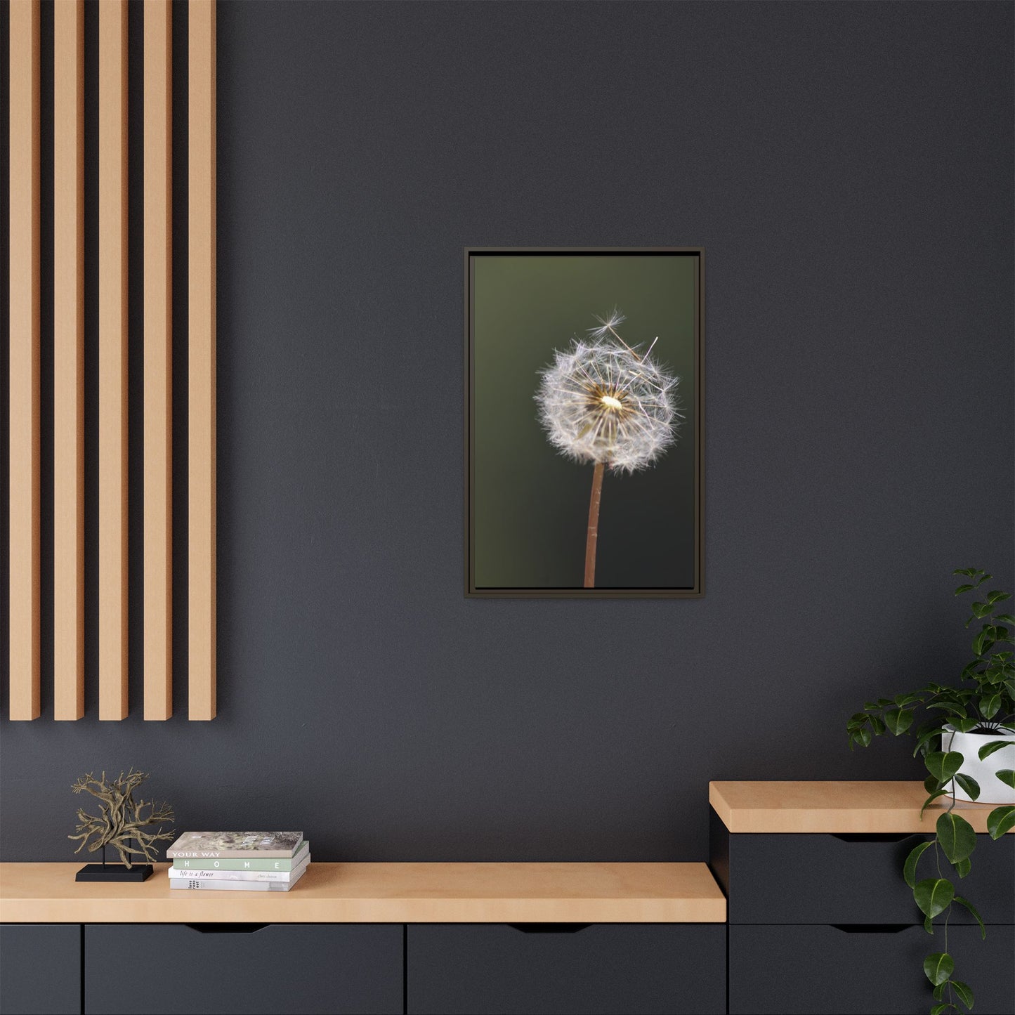 Framed Dandelion Canvas Print — Matte Botanical Wall Art
