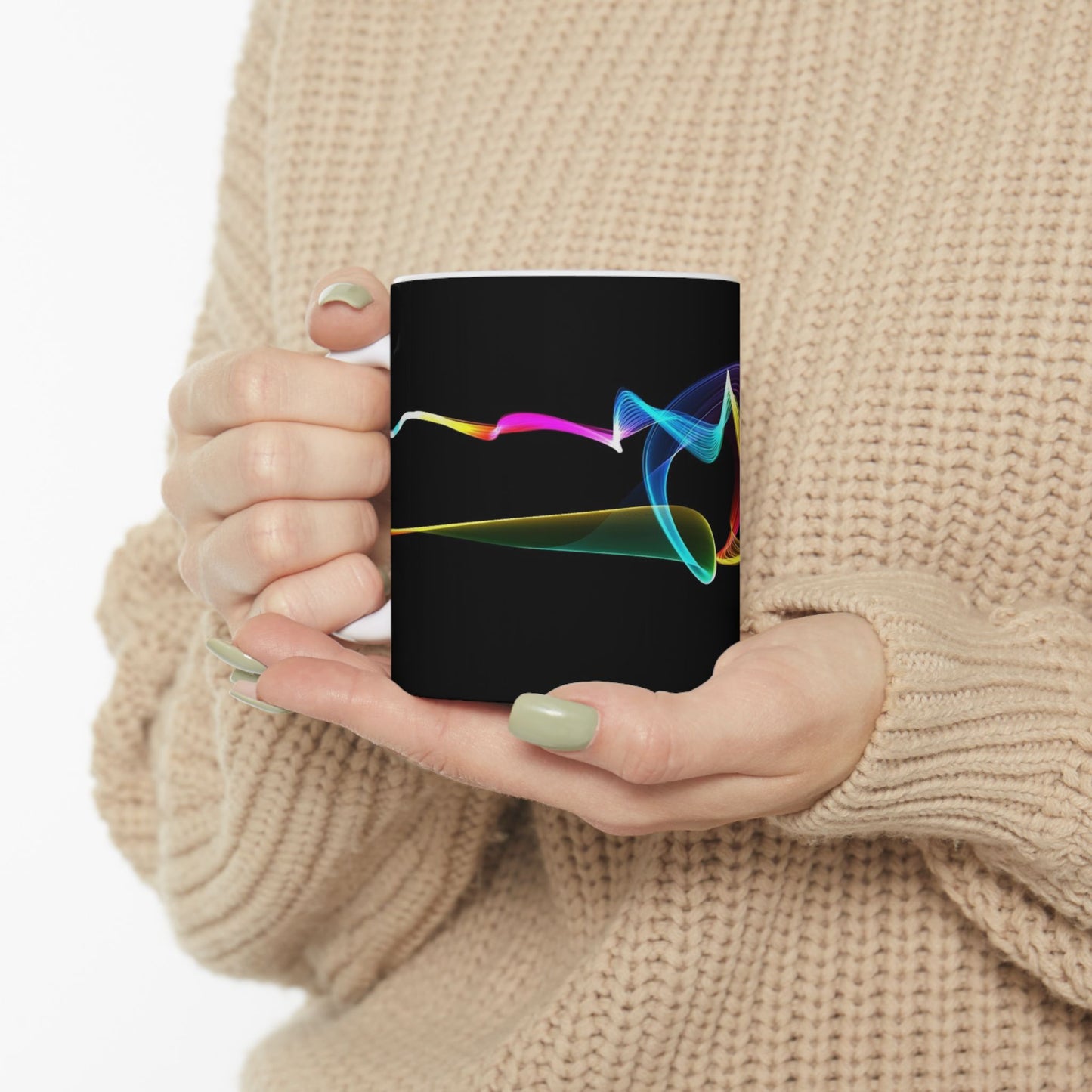 Neon Wave Ceramic Mug – Colorful Abstract Smoke Design (11oz & 15oz)