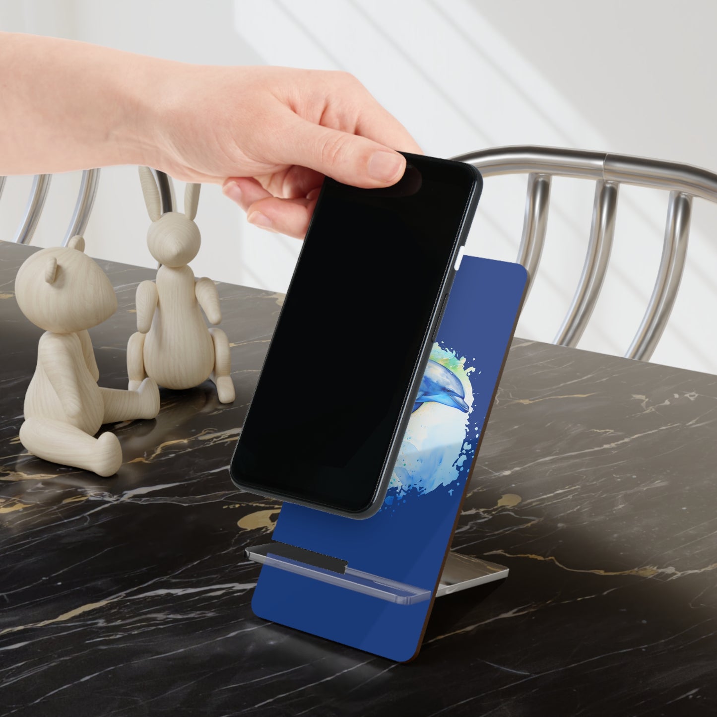 Dolphin Watercolor Phone Stand — Foldable Mobile Display Stand for Smartphones