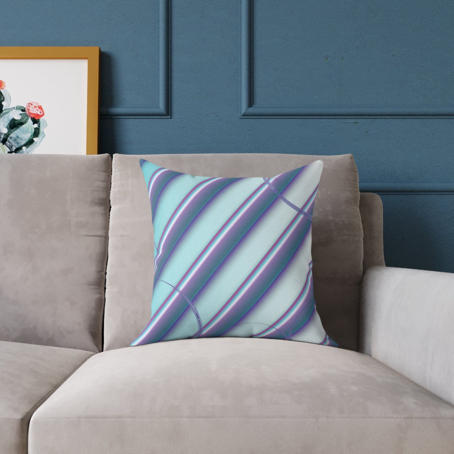 Abstract Teal & Lavender Striped Throw Pillow