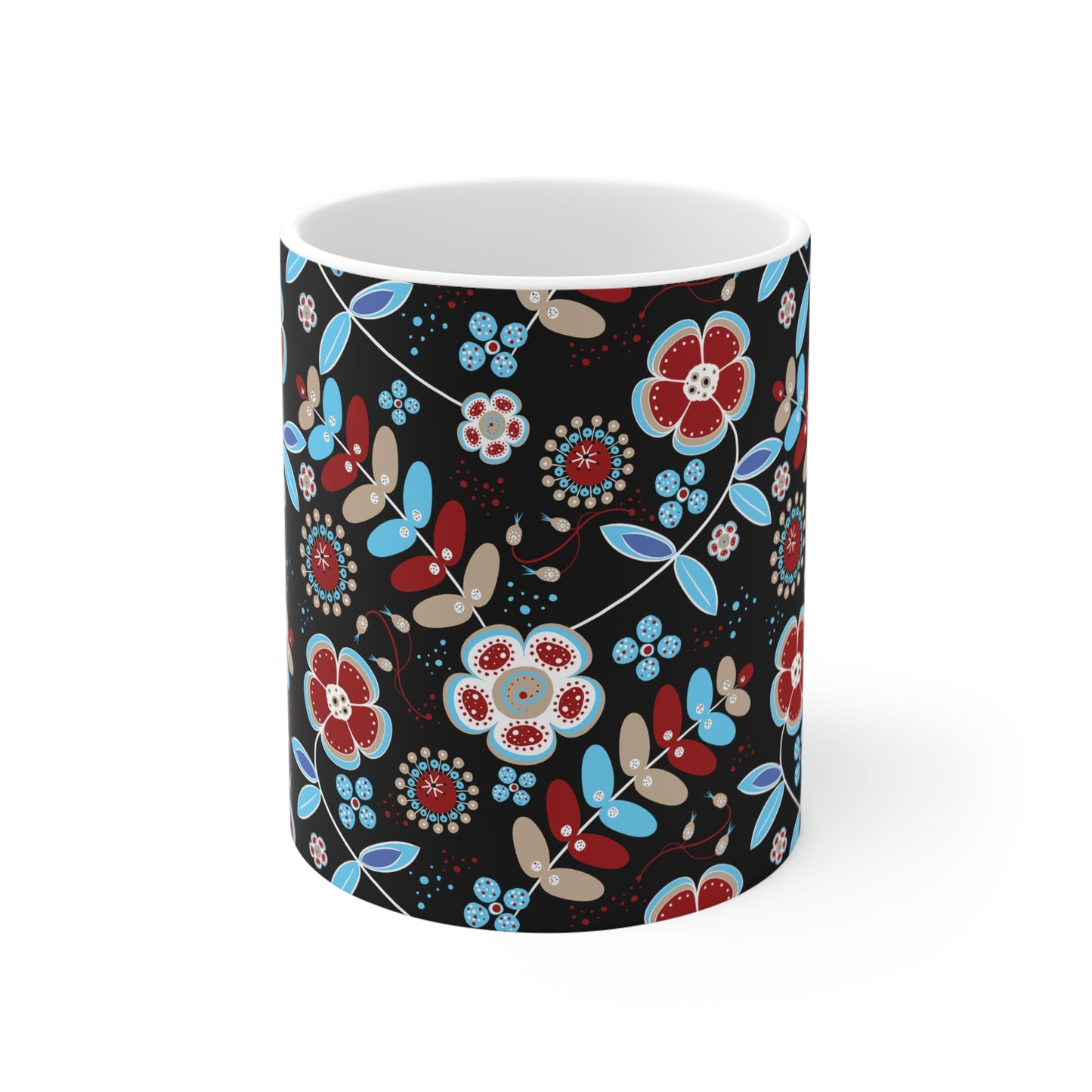 Floral Patterns Coffee Mug, Gift for Her, Bohemian Style Mug, Home Decor, Flower Design Cup, Unique Art Mug