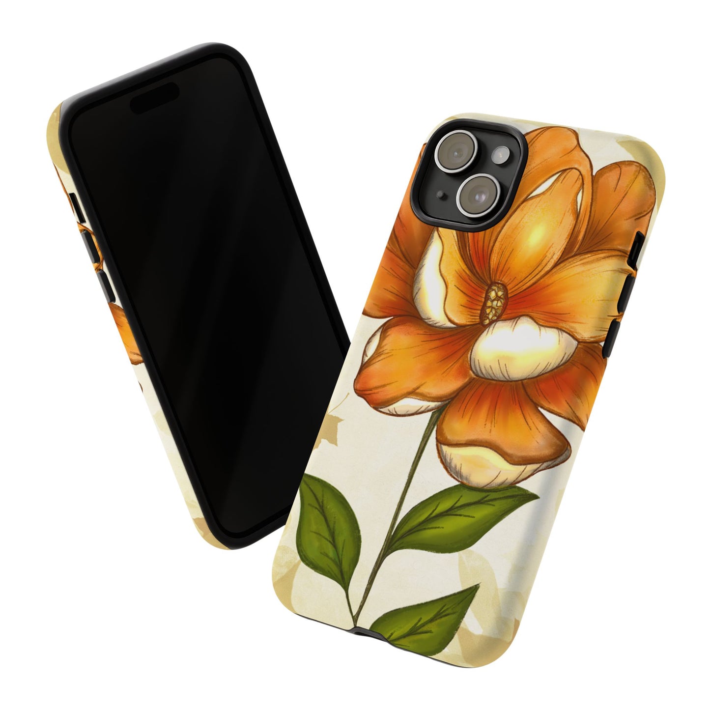 Floral Phone Case with Orange Flower Design, Tough Phone Cover, Floral Gift, Stylish Tech Accessory, Nature Lovers, Spring Vibes