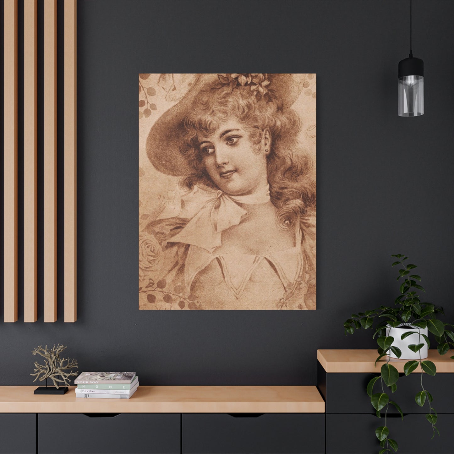 Vintage Sepia Portrait Canvas — Romantic Victorian Lady Matte Wall Art