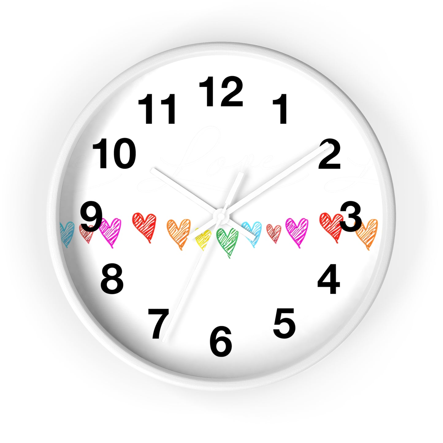Rainbow Hand-Drawn Hearts Wall Clock | Colorful Heart Line Clock